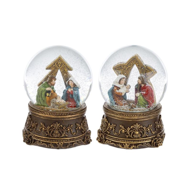 1 PZ Palla Di neve Carillon con NATIVITA con albero 11x11x14  cm