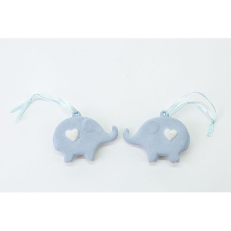 1 PZ Calamita porcellana ELEFANTE ELEFANTINO CELESTE 7x4.5 cm BOMBONIERA