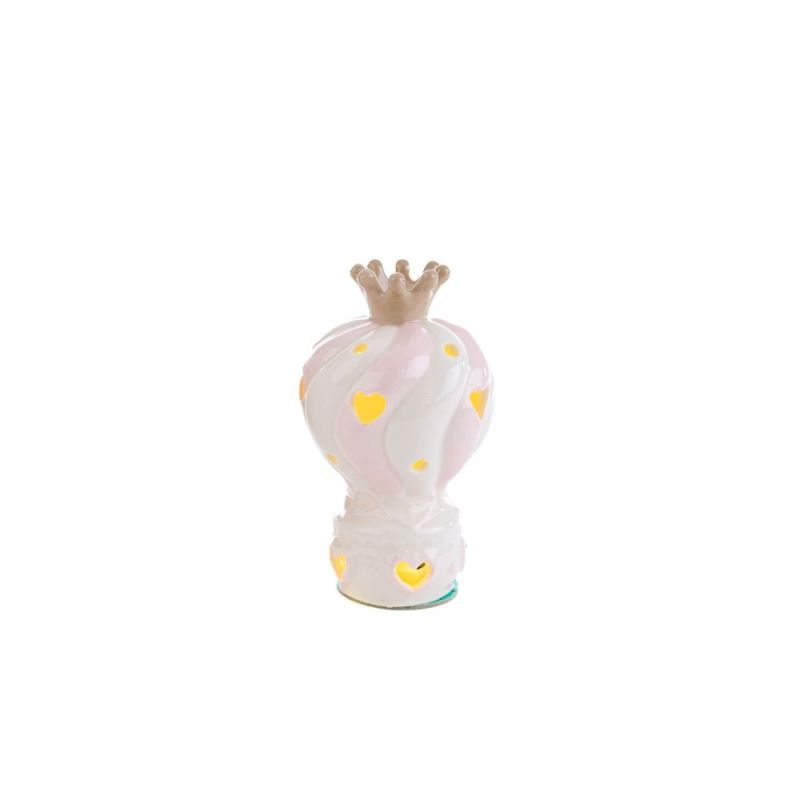 Mongolfiera porcellana ROSA con corona e luce led 7x11.5cm BOMBONIERA