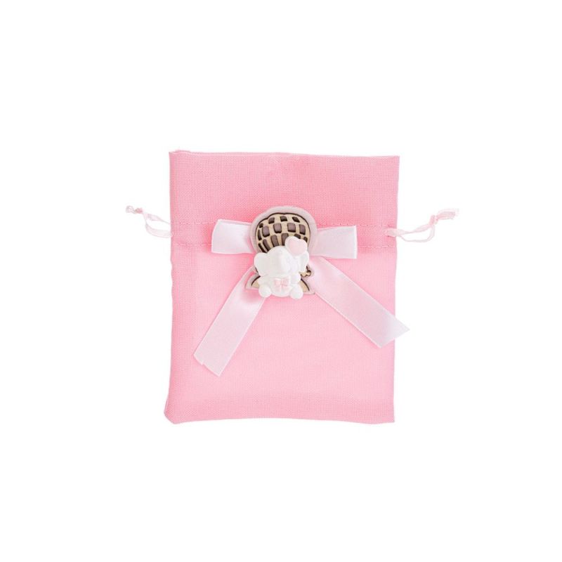 Sacchetto portaconfetti ROSA con ELEFANTE 10x12 cm BOMBONIERA