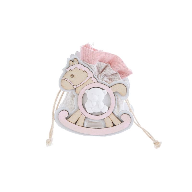 Scatolina legno portaconfetti CAVALLUCCIO ROSA bomboniera