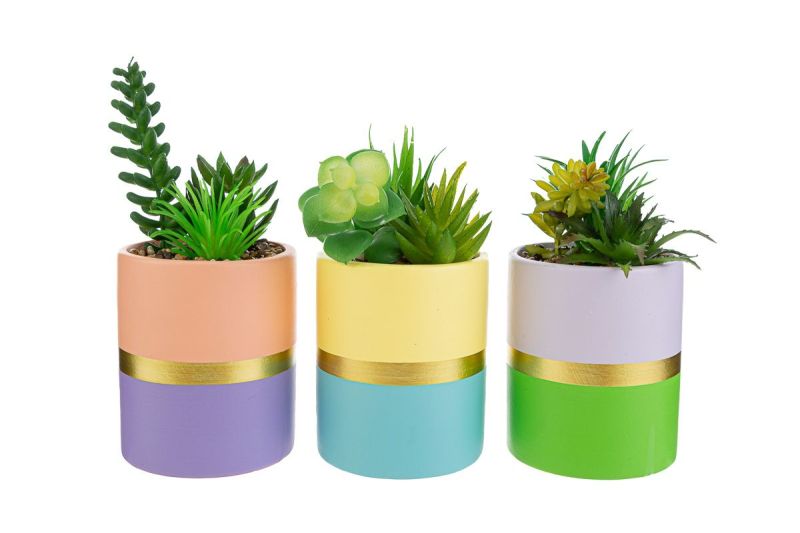 1 PZ Vaso Vasetto colorato con piantina artificiale 14x8 cm BOMBONIERA
