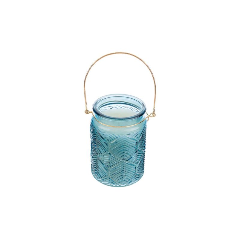 Lanterna in vetro BLU con candela profumata 10x13.5 cm BOMBONIERA