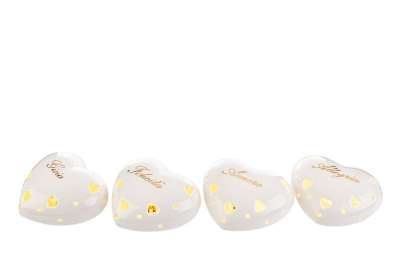1 PZ CUORE in porcellana con luce led 11x9.5x5.5 cm BOMBONIERA