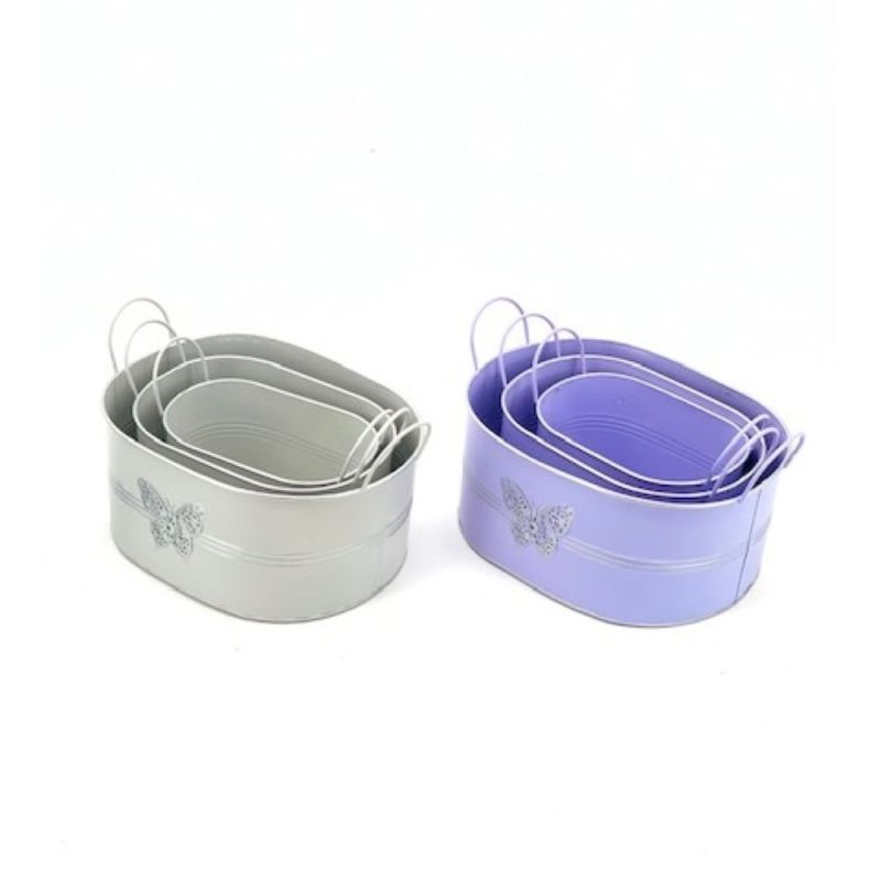 1 PZ Set da 3 Cestini Cestini in latta colorata con FARFALLA
