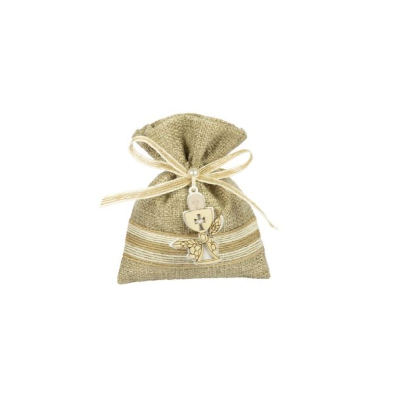 Sacchetto Portaconfetti in Juta 10x13 cm con Calice BOMBONIERA COMUNIONE