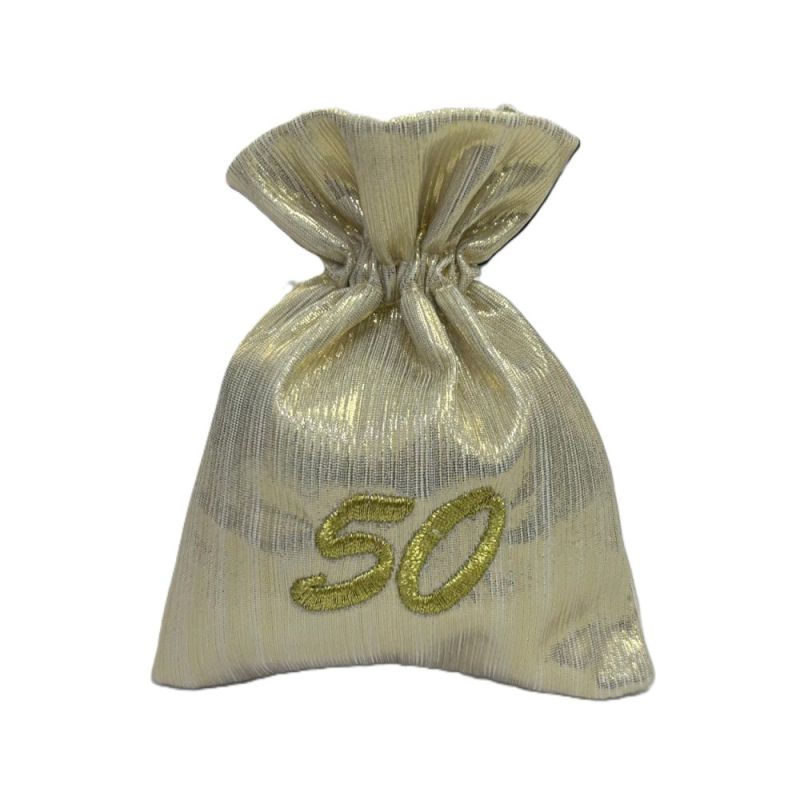 Sacchetto portaconfetti LAME' 50 ricamato BOMBONIERA NOZZE D'ORO