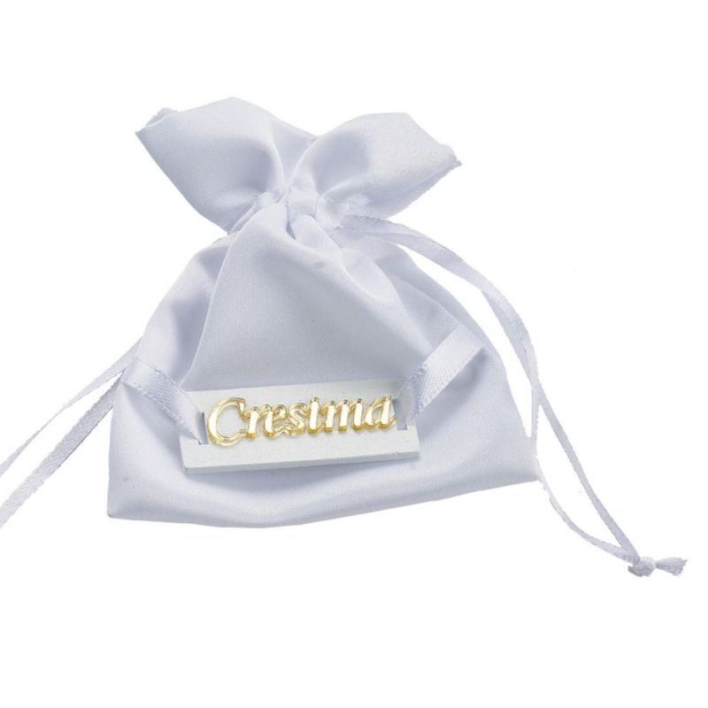 Sacchetto portaconfetti BIANCO con targhetta CRESIMA 9x12 cm  bomboniera