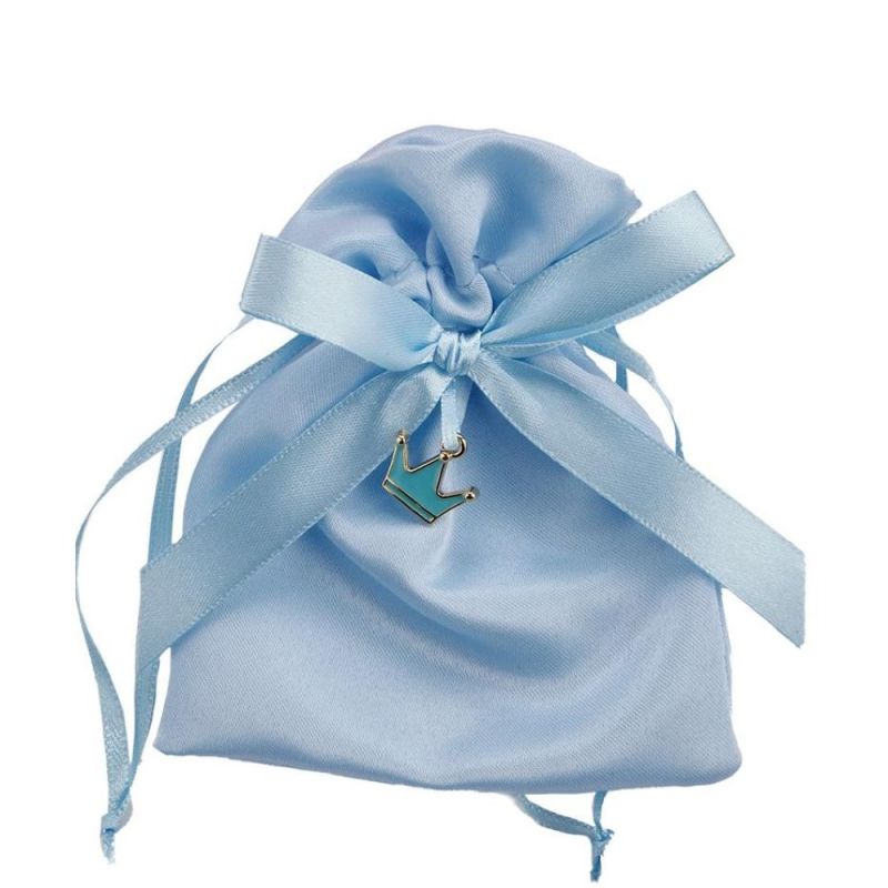 Sacchetto portaconfetti CELESTE con CORONA 9x12 cm BOMBONIERA