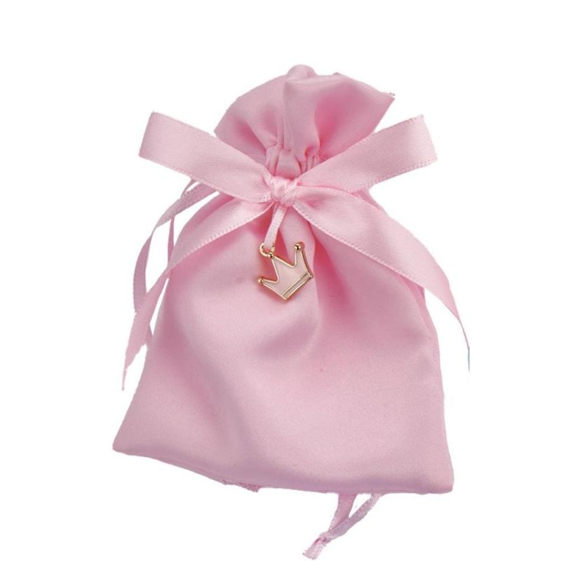 Sacchetto portaconfetti ROSA con CORONA 9x12 cm BOMBONIERA