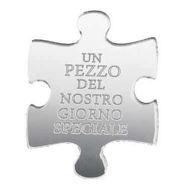 PUZZLE in plexiglass ARGENTO con frase 4.5x4 cm decorazione BOMBONIERA - OUTLET