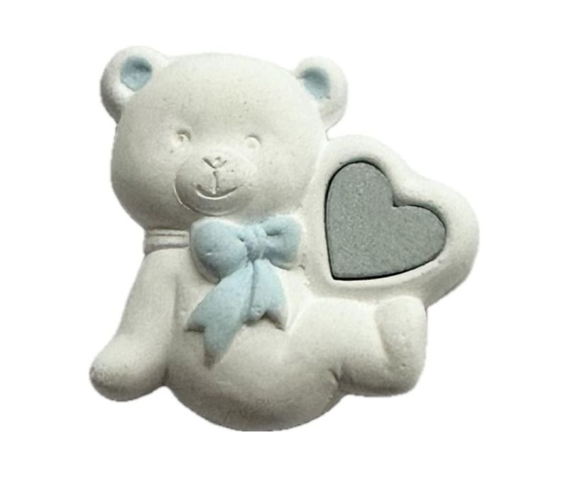 Gesso Gessetto ORSO ORSETTO con cuore CELESTE 3 cm BOMBONIERA