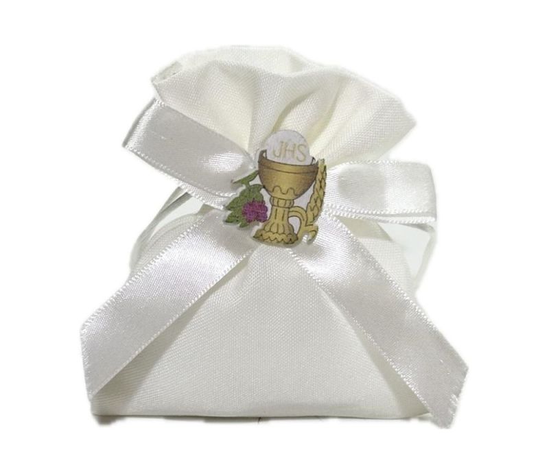 Sacchetto portaconfetti con applicazione CALICE comunione BOMBONIERA