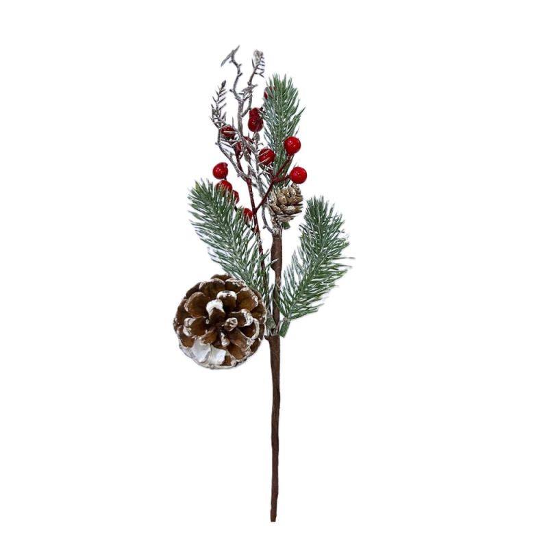 PICK DI NATALE Ramo natalizio mazzetto abete pigna e bacche 26 cm
