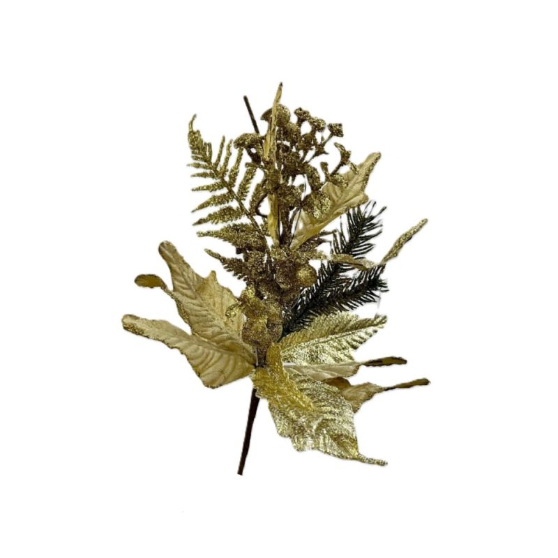 PICK DI NATALE Fiore natalizio DORATO h.25X15 cm