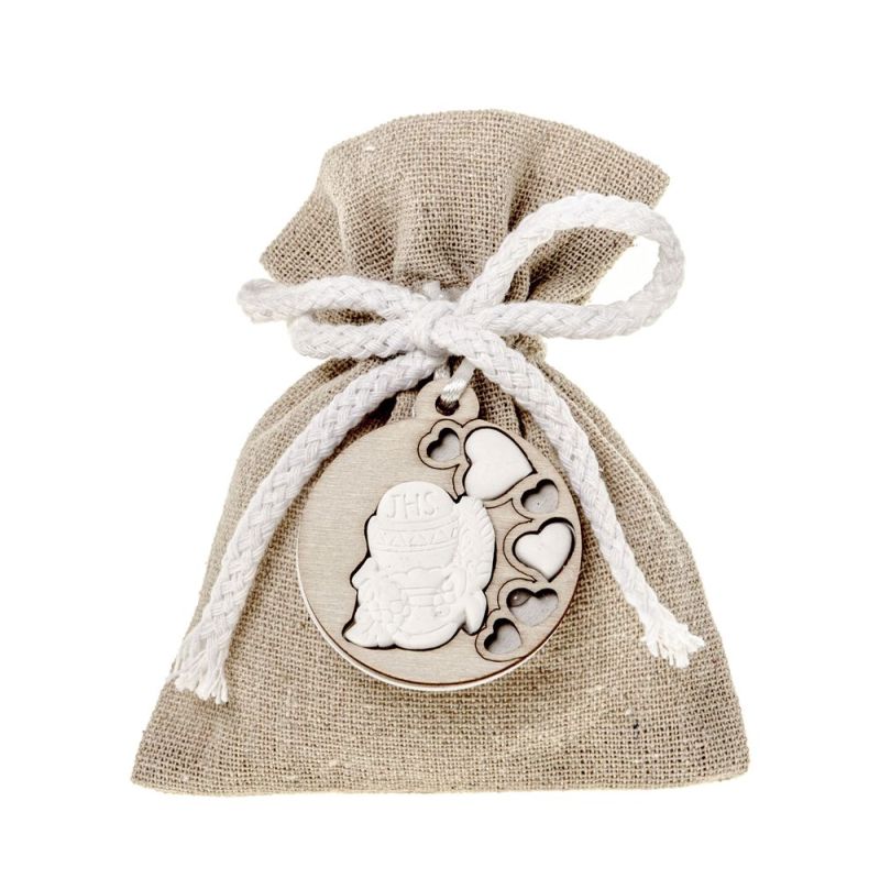 RUOTA Sacchetto portaconfetti naturale COMUNIONE 10x12 cm BOMBONIERA