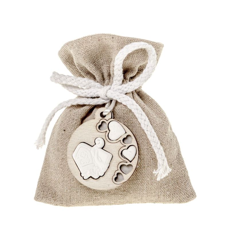 RUOTA Sacchetto portaconfetti naturale CRESIMA 10x12 cm BOMBONIERA