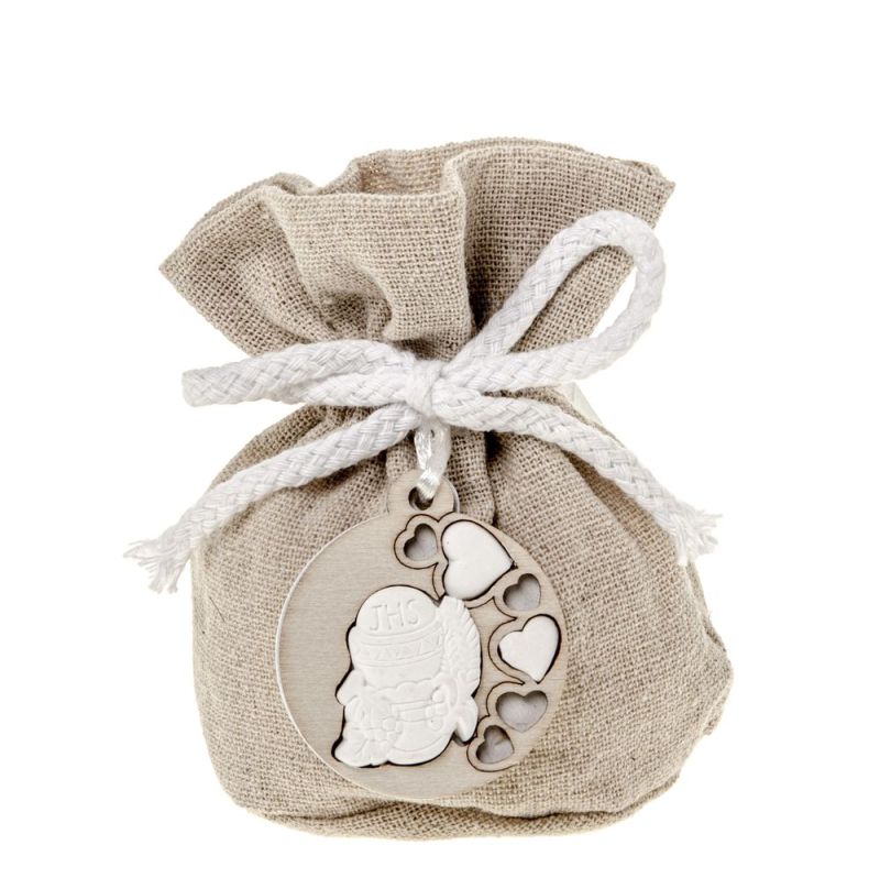 RUOTA sacchetto portaconfetti palla naturale COMUNIONE 10cm BOMBONIERA