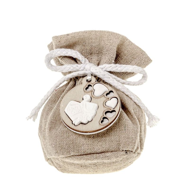 RUOTA sacchetto portaconfetti palla naturale CRESIMA 10cm BOMBONIERA