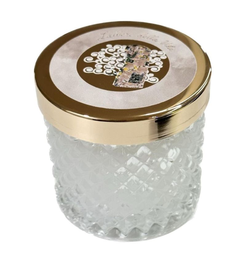 Candela in barattolo di vetro 7 cm tappo oro KLIMT bomboniera