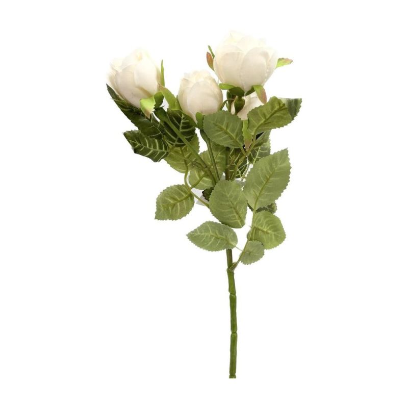 Fiori Artificiali Stelo con 5 BOCCIOLI DI ROSA colore AVORIO 45 CM