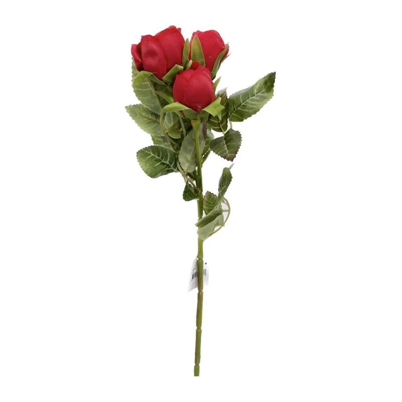 Fiori Artificiali Stelo con 5 BOCCIOLI DI ROSA colore ROSSO 45 CM