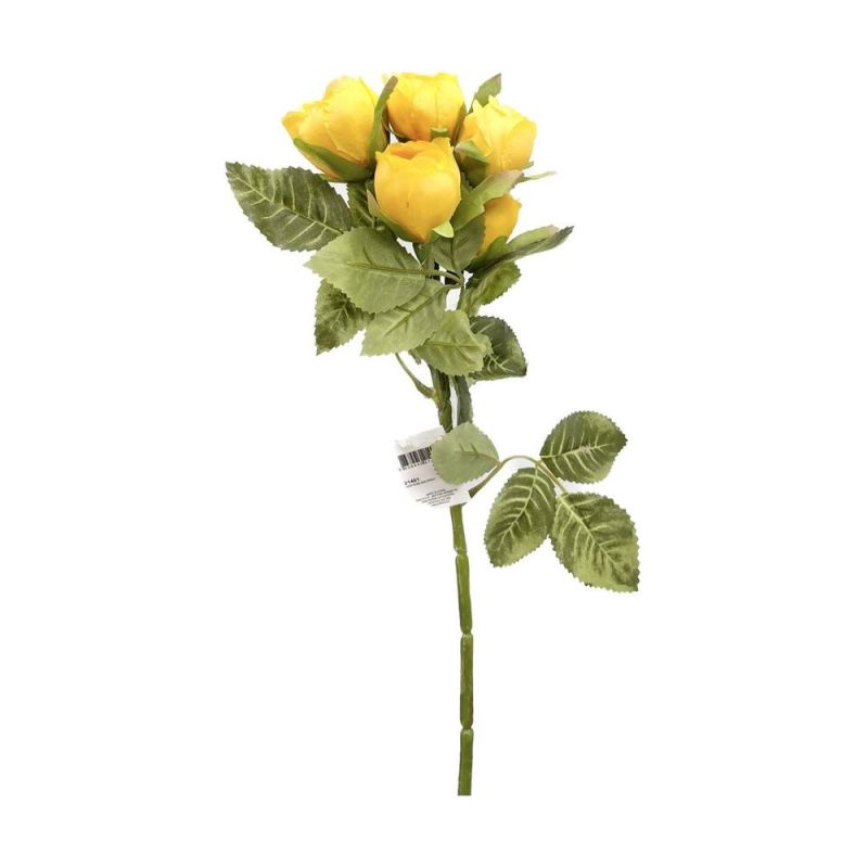 Fiori Artificiali Stelo con 5 BOCCIOLI DI ROSA colore GIALLO 45 cm
