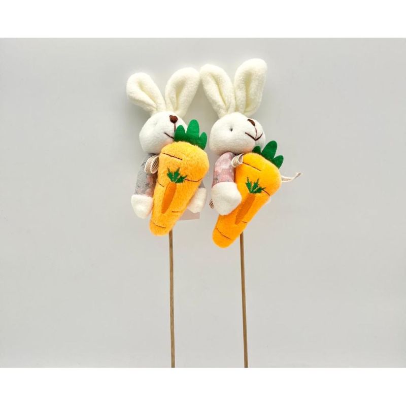 Set da 2 PEZZI Pick per fiori a forma di CONIGLIO in peluche con carota