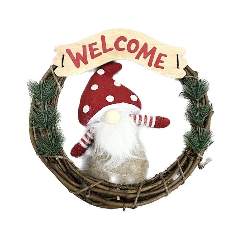 Ghirlanda Fuoriporta natalizio con GNOMO DI NATALE WELCOME 36 cm