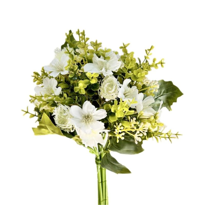 Bush Bouquet di Fiori Finti Artificiali colore BIANCO - 33 cm