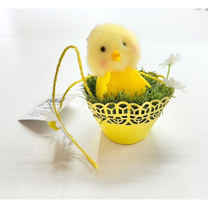 PULCINO pasquale seduto in cestino giallo 22 cm idea regalo pasqua