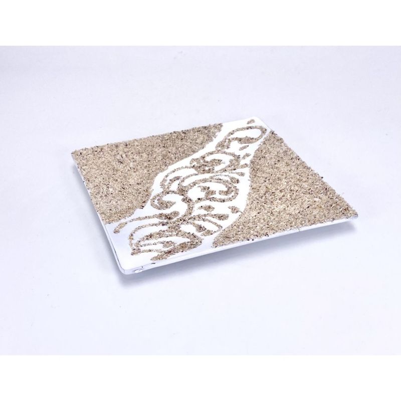 Piatto vetro decorato 15x15 cm effetto SABBIA BOMBONIERA