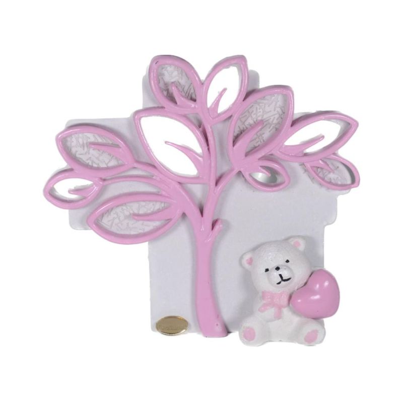 Albero della vita con Orsetto ROSA in resina MADE IN ITALY BOMBONIERA
