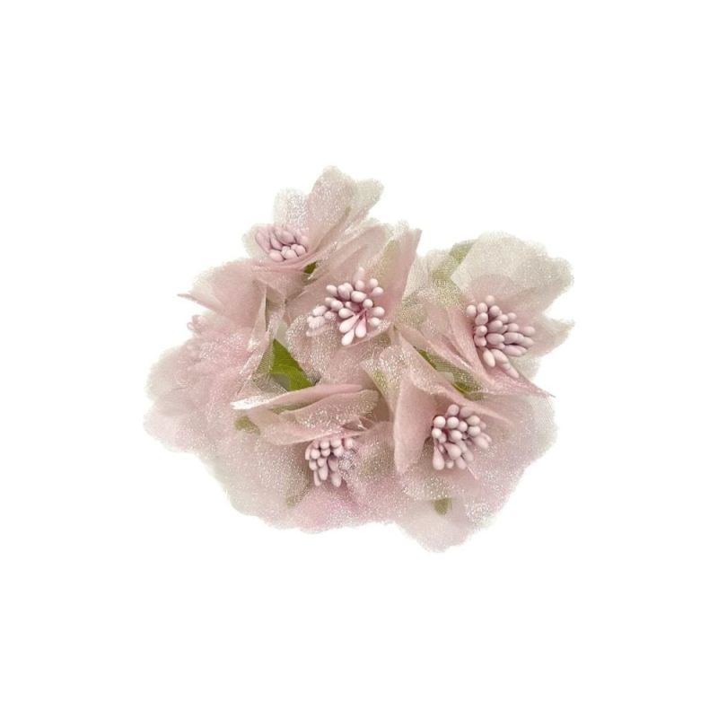 6 Fiori Artificiali Bomboniera in Organza con Pistilli 4 cm ROSA