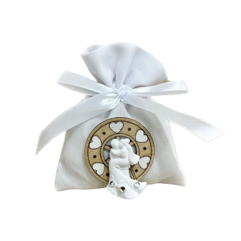 Sacchetto Portaconfetti Bianco 9x11 cm Coppia Sposi e strass BOMBONIERA