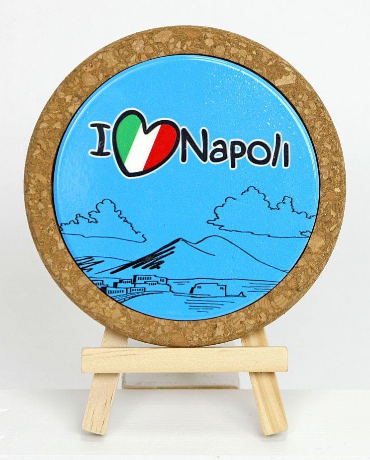 1 PZ Sottobicchiere ceramica e sughero design NAPOLI 11 cm BOMBONIERA