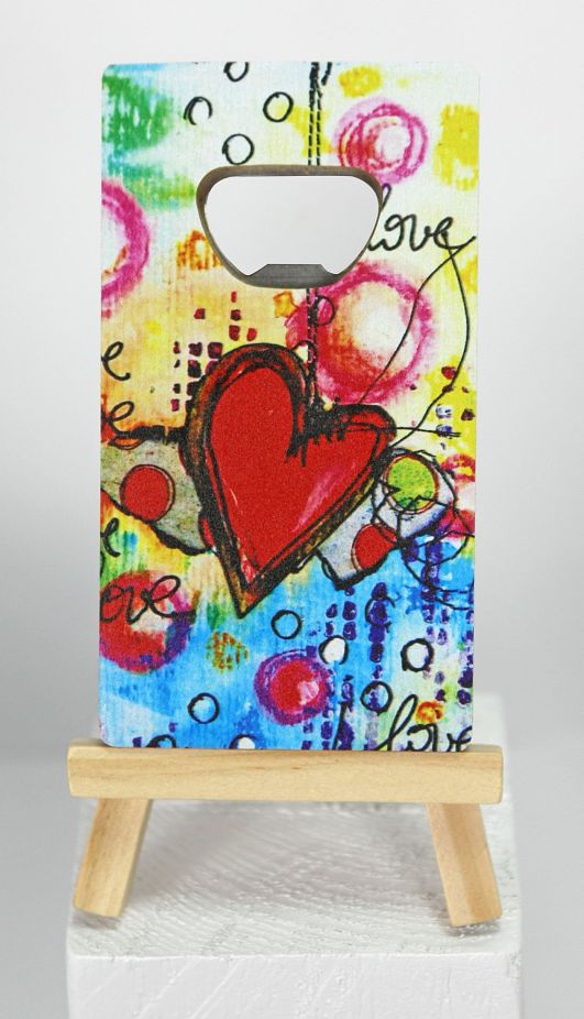 Apribottiglie in legno con calamita design CUORI 6x11x1 cm BOMBONIERA