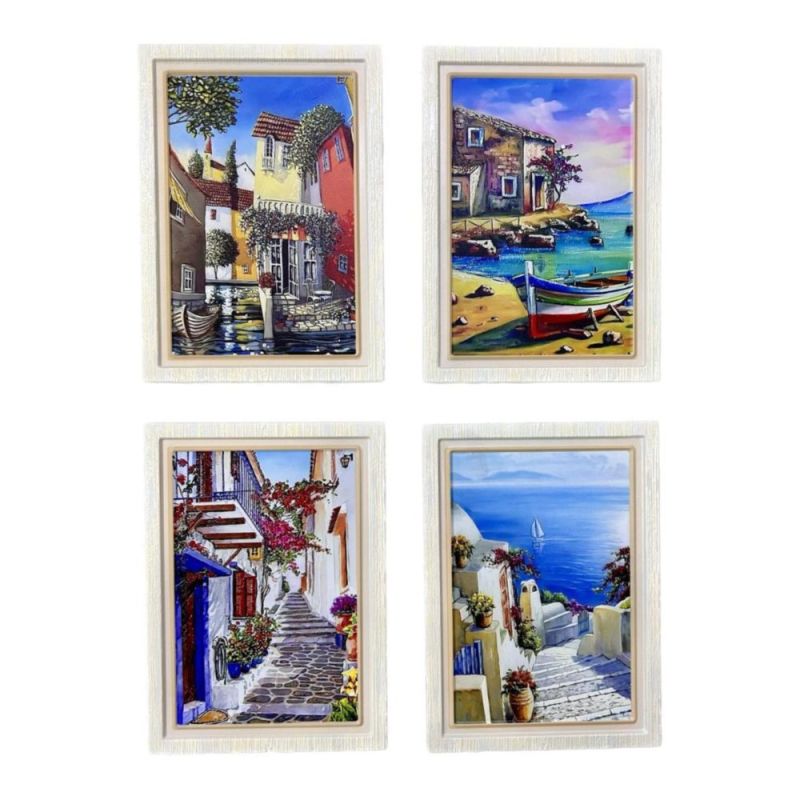 1 PZ Quadro Quadretto in Metallo con DIPINTO PAESAGGI 18x25cm BOMBONIERA