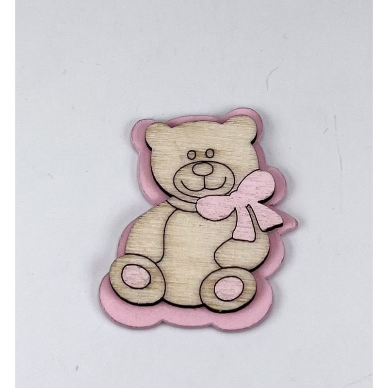Decorazione BOMBONIERA Orso Orsetto legno ROSA 3.5 cm