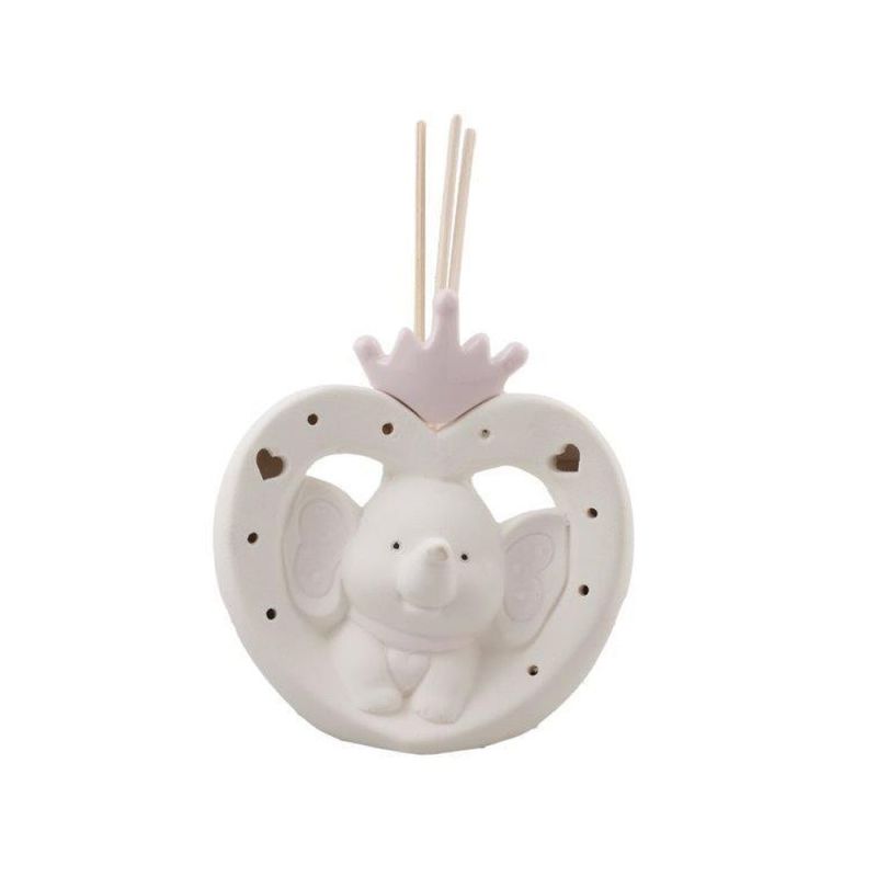 Profumatore ELEFANTE ROSA con corono e luce led 12.5 cm BOMBONIERA