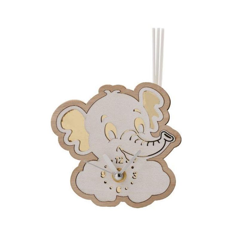 Orologio con profumatore a forma di ELEFANTE in legno e plexi BOMBONIERA