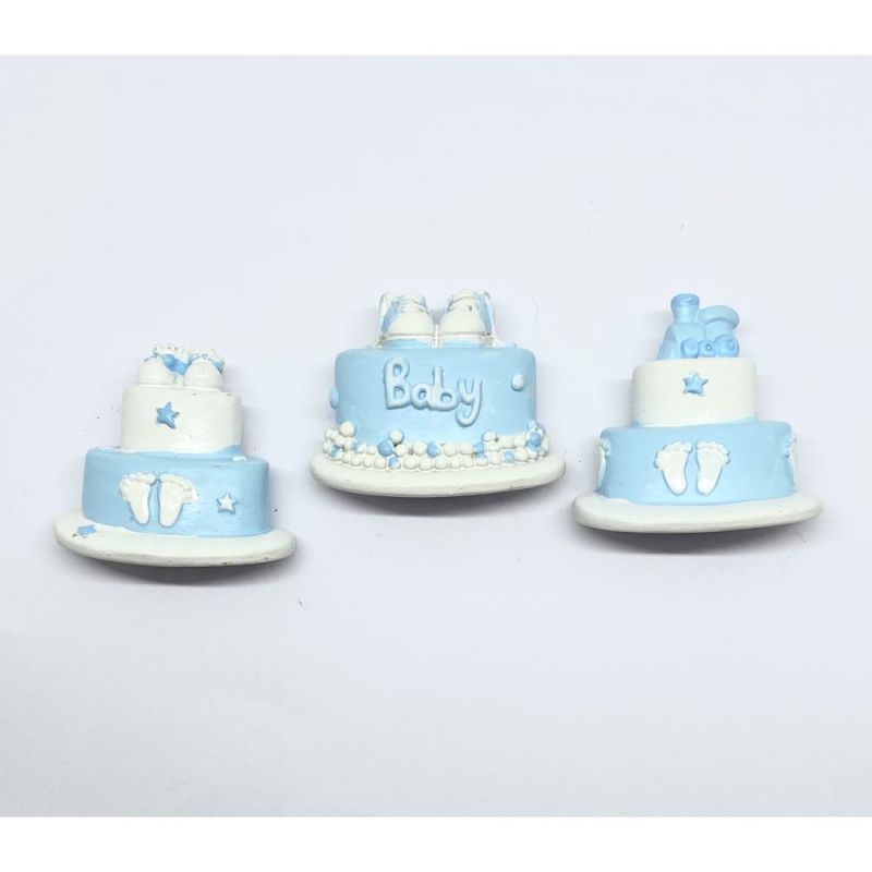 1 PZ Calamita Magnete TORTA BABY bambino CELESTE 4 cm BOMBONIERA
