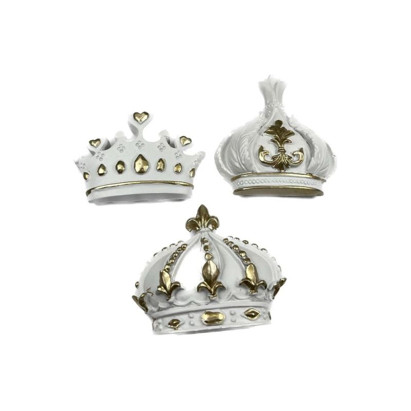 1 PZ Calamita CORONA bianco e oro in resina 5 cm BOMBONIERA