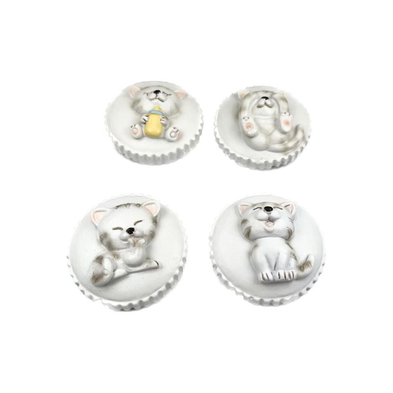 1 PZ Calamita resina rotonda con GATTO GATTINO 4.5 cm BOMBONIERA