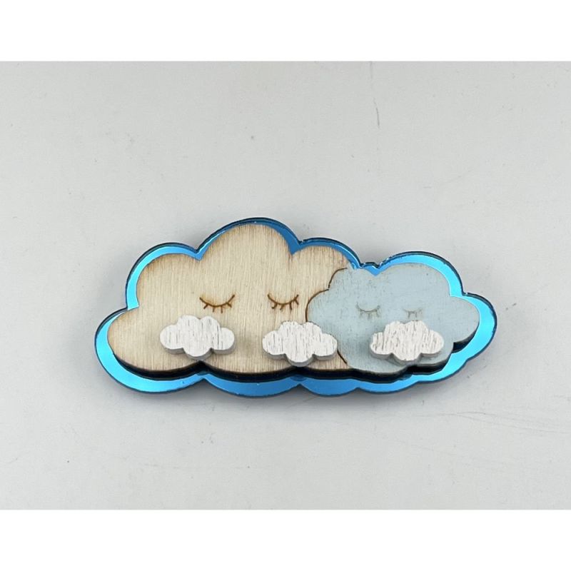 Calamita NUVOLA nuvoletta CELESTE in plexi e legno 5 cm BOMBONIERA