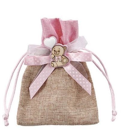 Sacchetto portaconfetti ROSA ORSETTO PALLONCINO 10x13 cm BOMBONIERA