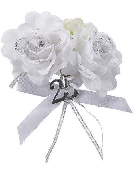 Applicazione 25° fiori e glitter decorazione bomboniera nozze d'argento