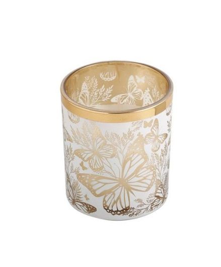 CANDELA in contenitore di vetro design farfalle 8x7 cm BOMBONIERA