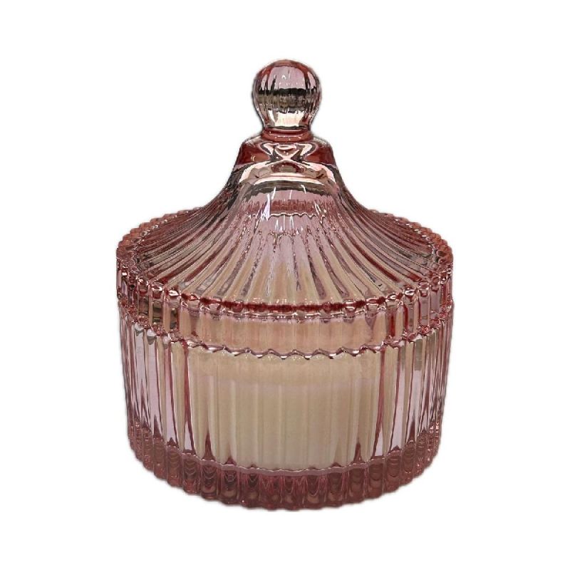 Potiche Scatola in vetro ROSA con CANDELA 13x10 cm BOMBONIERA