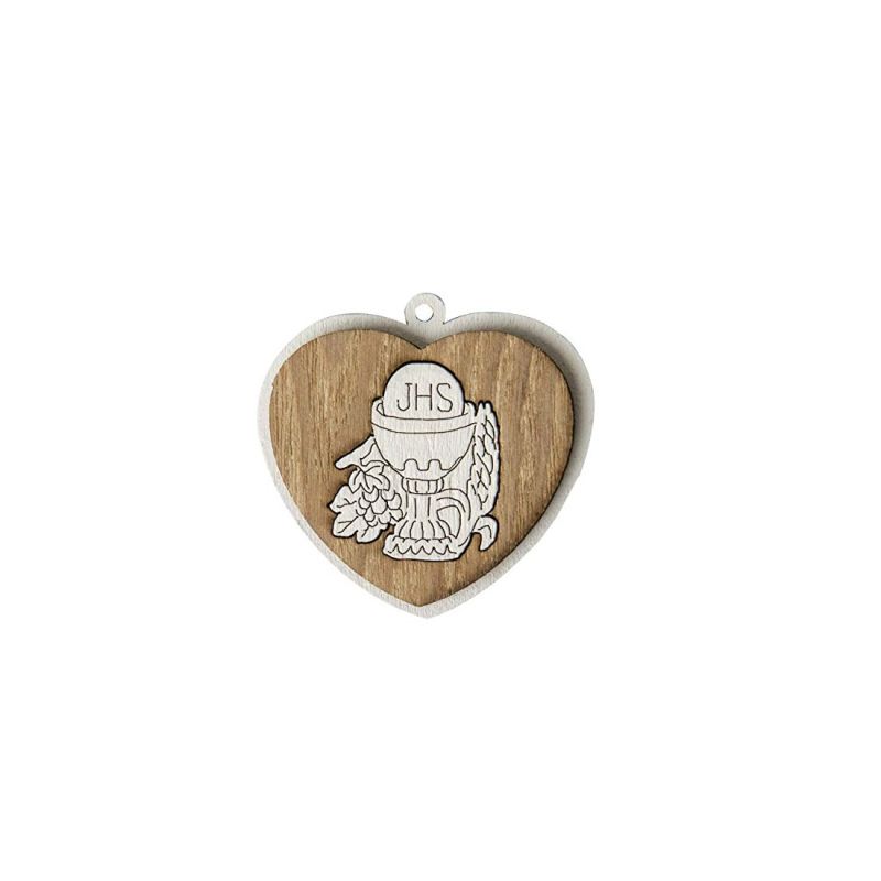12 PZ Ciondolo legno CUORE PRIMA COMUNIONE 4.5 cm decorazione bomboniera